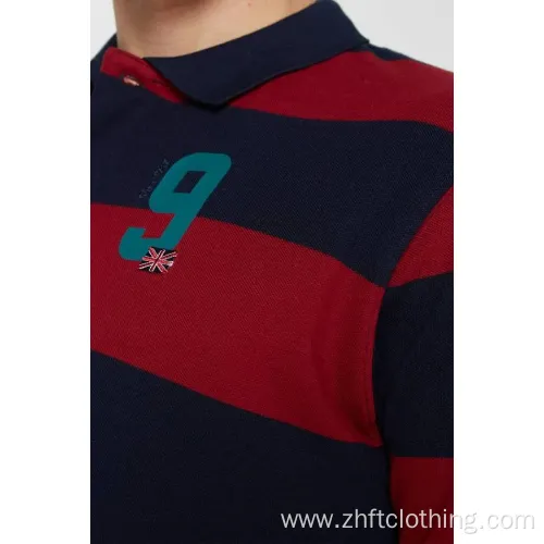 Mens Casual Yarn Dye Stripes Short Sleeve Polo